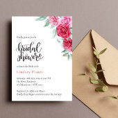 赤エレガントピンクローズフローラミニマルブライダルシャワー 招待状