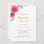 赤エレガントピンクローズフローラ金ゴールドブライダルシャワー 招待状 (正面)