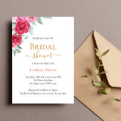 赤エレガントピンクローズフローラ金ゴールドブライダルシャワー 招待状