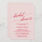 赤エレガントピンク書道ブライダルシャワーインビタット 招待状 (正面/裏面)