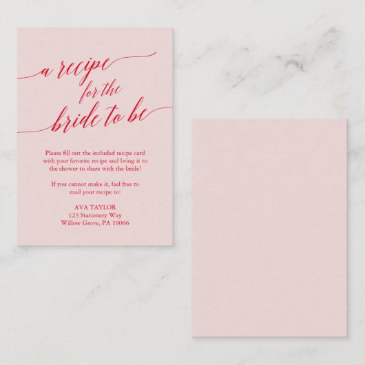 赤エレガントピンク書道レシピカード挿入 エンクロージャーカード (正面/裏面)