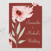 赤エレガントピンク水色フローラ結婚ズ 招待状 (正面/裏面)