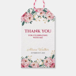 赤エレガントピンク牡丹の花金ゴールド葉誕生日 ギフトタグ