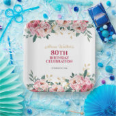 赤エレガントピンク牡丹の花金ゴールド葉誕生日 ペーパープレート (パーティー)