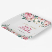 赤エレガントピンク牡丹の花金ゴールド葉誕生日 ペーパープレート (傾斜あり)