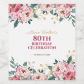 赤エレガントピンク牡丹の花金ゴールド葉誕生日 ワインラベル (シングルラベル)