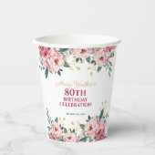 赤エレガントピンク牡丹の花金ゴールド葉誕生日 紙コップ (正面)