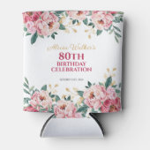 赤エレガントピンク牡丹の花金ゴールド葉誕生日 缶クーラー (正面)