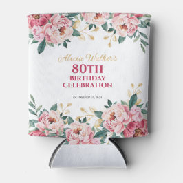 赤エレガントピンク牡丹の花金ゴールド葉誕生日 缶クーラー