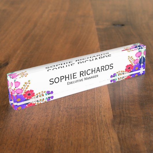 赤エレガントピンク紫フラワーズエグゼクティブマネージャ デスクネームプレート (側面)