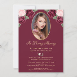 赤エレガントピンク金ゴールド写真追悼会 招待状