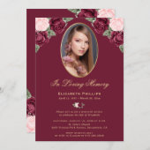 赤エレガントピンク金ゴールド写真追悼会 招待状 (正面/裏面)