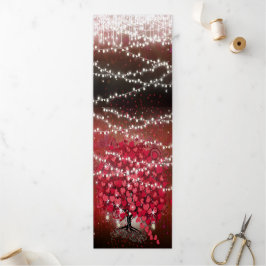 赤エレガントピンクonブラックハートリーフ結婚ズ 三つ折り招待状