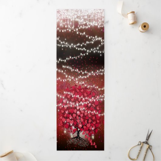 赤エレガントピンクonブラックハートリーフ結婚ズ 三つ折り招待状 (外部)