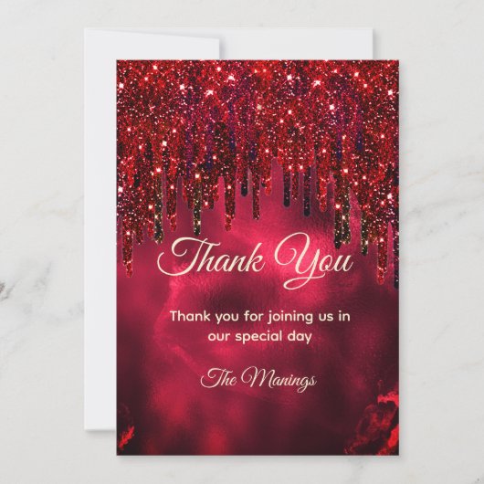 赤エレガントフェイクグリッター感謝していは カード (正面)
