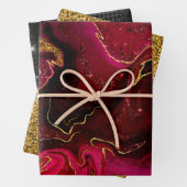 赤エレガントフェイク金ゴールドグリッター大理石 ラッピングペーパーシート (インサイチュ)