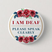 赤エレガントフェミニンローズフローラ難聴 缶バッジ (正面)