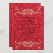 赤エレガントフォーマルと金ゴールド結婚の 招待状 (正面/裏面)