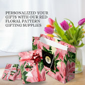 赤エレガントフローラの背パーソナライズされた景 ラウンドシール