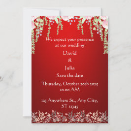 赤エレガントフローラアールデコ結婚デザイン 招待状