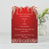 赤エレガントフローラアールデコ結婚デザイン 招待状 (スタンド正面)