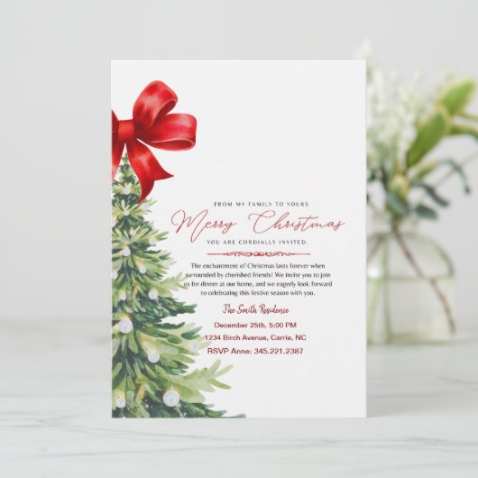 赤エレガントフローラウォーター色クリスマス招待状 招待状 (スタンド正面)