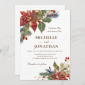 赤エレガントフローラクリスチャン結婚ズ 招待状 (正面/裏面)