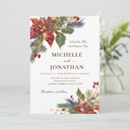 赤エレガントフローラクリスチャン結婚ズ 招待状