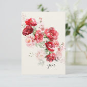 赤エレガントフローラシンプルクリー結婚ム サンキューカード (スタンド正面)