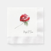 赤エレガントフローラステパーソナライズされたム結婚ス 縁ありカクテルナプキン (正面)