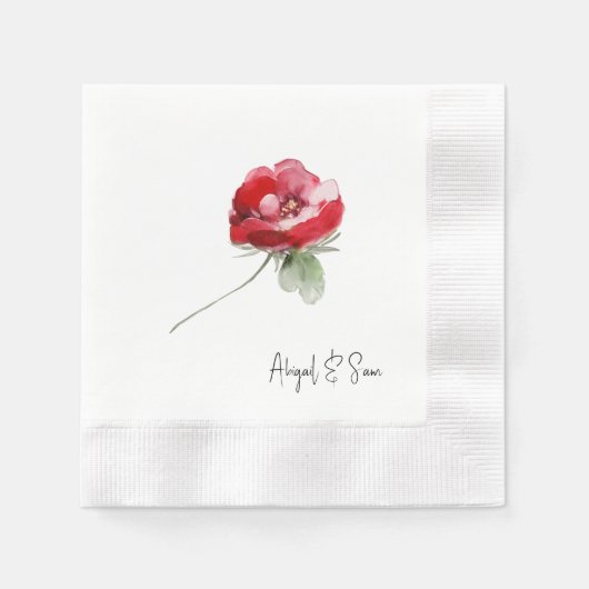 赤エレガントフローラステパーソナライズされたム結婚ス 縁ありカクテルナプキン (正面)