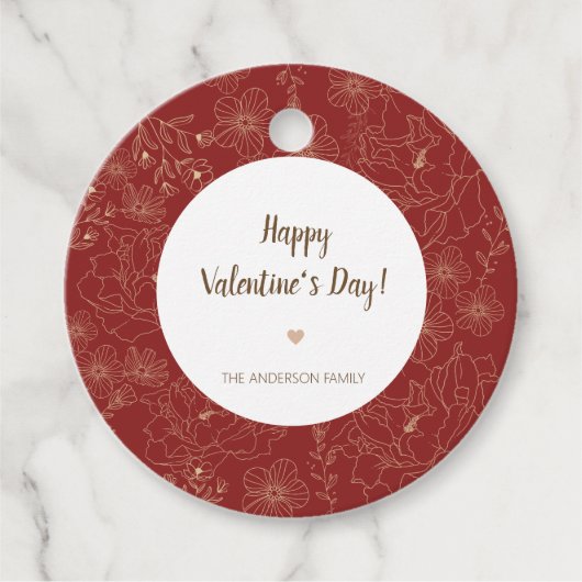 赤エレガントフローラハッピーバレンタインデー円 フェイバータグ (正面)