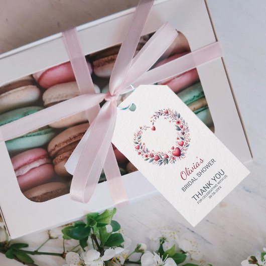 赤エレガントフローラハートサンキューブライダルシャワー ギフトタグ