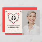 赤エレガントフローラハート83歳 招待状 (正面/裏面)