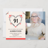 赤エレガントフローラハート91歳 招待状 (正面)