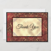 赤エレガントフローラフェイク金ゴールド サンキューカード (正面)