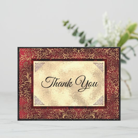 赤エレガントフローラフェイク金ゴールド サンキューカード (スタンド正面)
