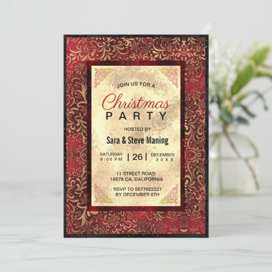 赤エレガントフローラフェイク金ゴールド 招待状 (スタンド正面)