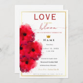 赤エレガントフローラブライダルシャワーミニマル 招待状 (正面/裏面)