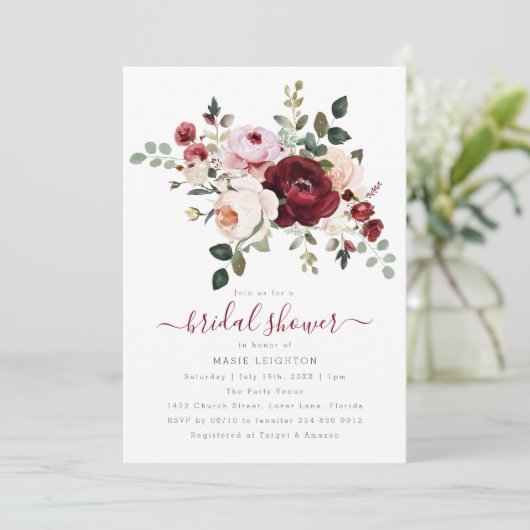 赤エレガントフローラブライダルシャワー 招待状 (スタンド正面)