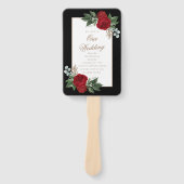 赤エレガントフローラブラック&ホワイト結婚式 プログラム ハンドファン (正面)