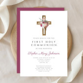 赤エレガントフローラボホクロスファースト聖餐式 招待状
