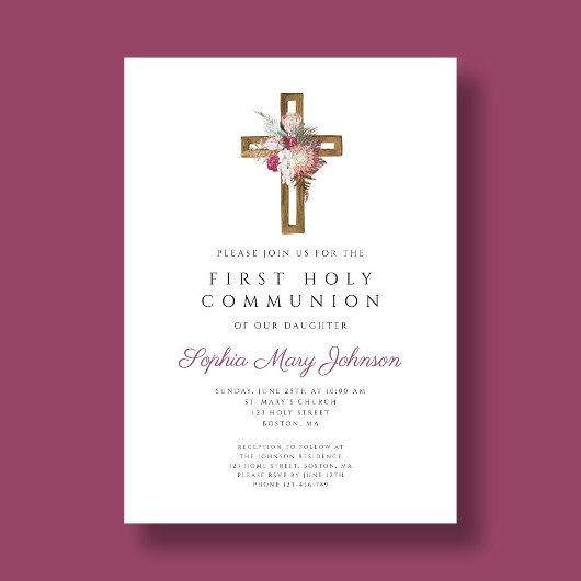 赤エレガントフローラボホクロスファースト聖餐式 招待状