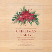 赤エレガントフローラポインセチアパーティー アクリル招待状 (正面)