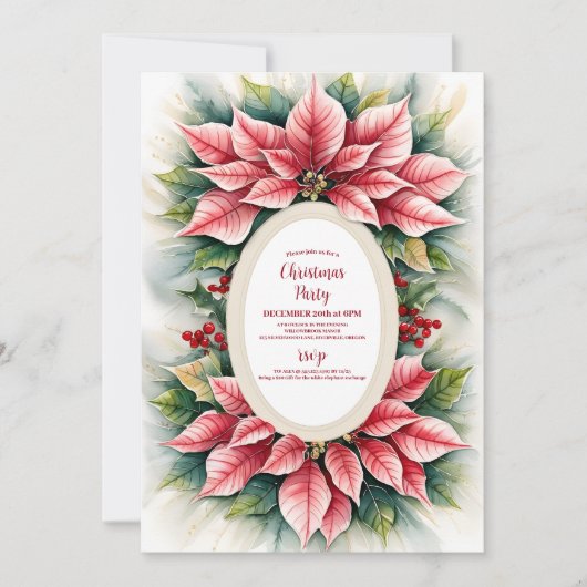 赤エレガントフローラポインセチアパーティー 招待状 (正面)
