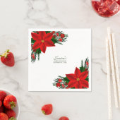 赤エレガントフローラポインセチア松の緑葉の スタンダードカクテルナプキン (インサイチュ)