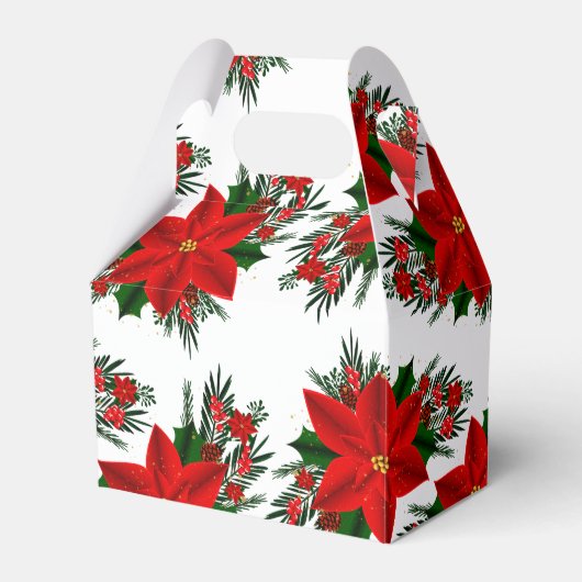 赤エレガントフローラポインセチア松の緑葉の フェイバーボックス (正面サイド)