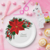 赤エレガントフローラポインセチア松の緑葉の ペーパープレート (パーティー)