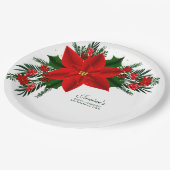 赤エレガントフローラポインセチア松の緑葉の ペーパープレート (アングル)