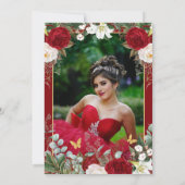 赤エレガントフローラモダンとフォトキンセアニラ 招待状 (裏面)